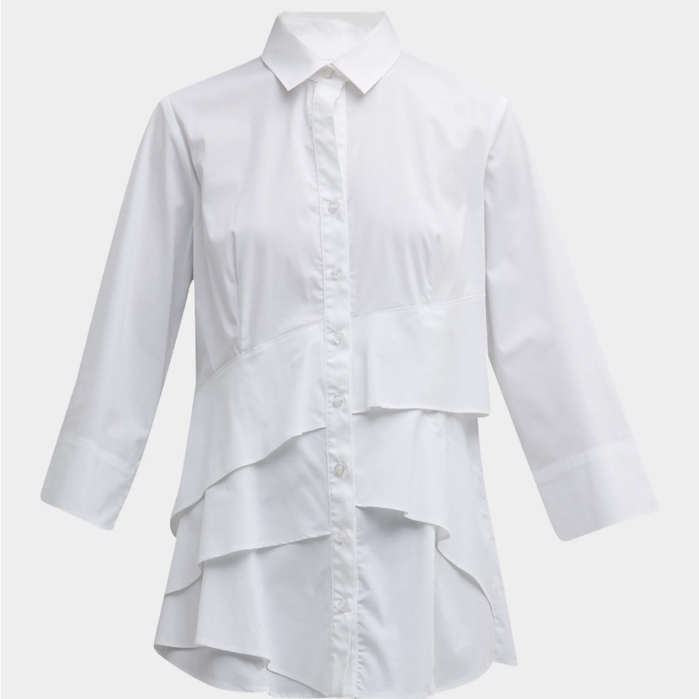 Finley Jenna Button-Down Ruffle Poplin Top Size Medium